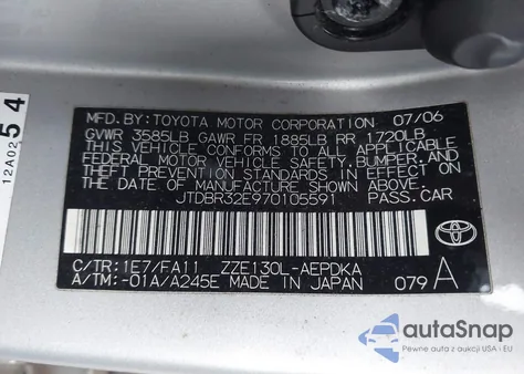 2007 Toyota Corolla Ce from USA, damaged, VIN JTDBR32E970105591